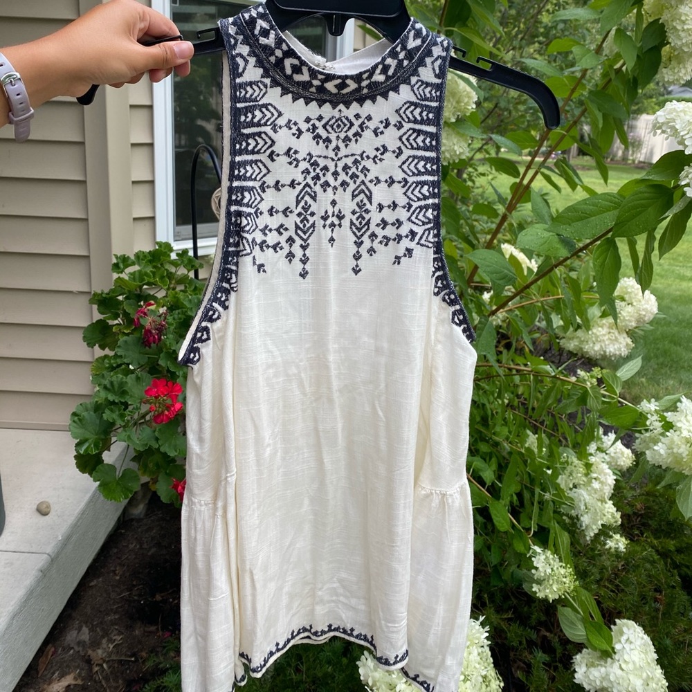 UO White High Neck Tank with dark blue detail